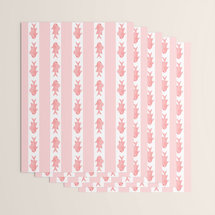 Coastal Fish Stripes Contemporary Cottage Pattern in Pastel Pink and White Wrapping Paper Gallery Image 3