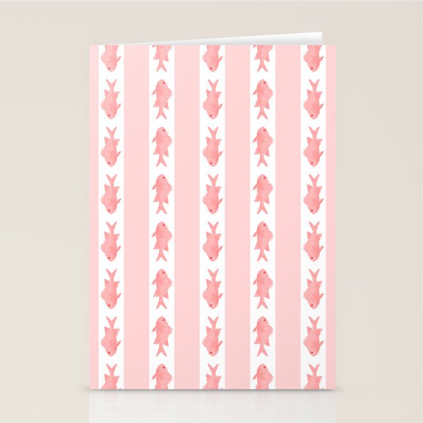 Coastal Fish Stripes Contemporary Cottage Pattern in Pastel Pink and White Stationery Card Gallery Image 2