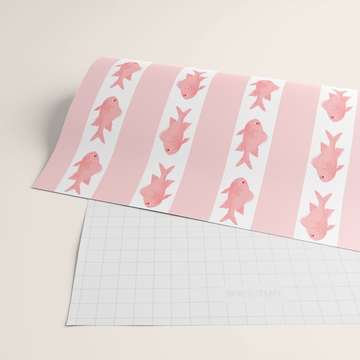 Coastal Fish Stripes Contemporary Cottage Pattern in Pastel Pink and White Wrapping Paper Gallery Image 2