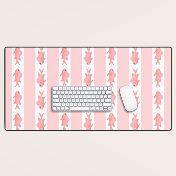 Coastal Fish Stripes Contemporary Cottage Pattern in Pastel Pink and White Desk Mat Gallery Image 1