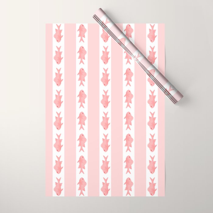 Coastal Fish Stripes Contemporary Cottage Pattern in Pastel Pink and White Wrapping Paper Gallery Image 1