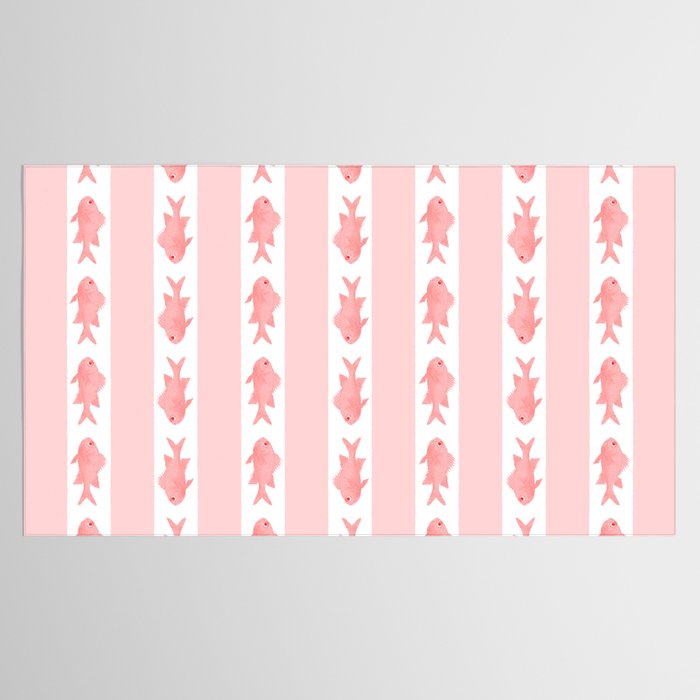Coastal Fish Stripes Contemporary Cottage Pattern in Pastel Pink and White Tablecloth Gallery Image 2