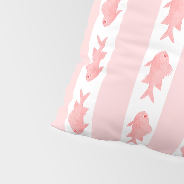 Coastal Fish Stripes Contemporary Cottage Pattern in Pastel Pink and White Pillow Sham Gallery Image 4