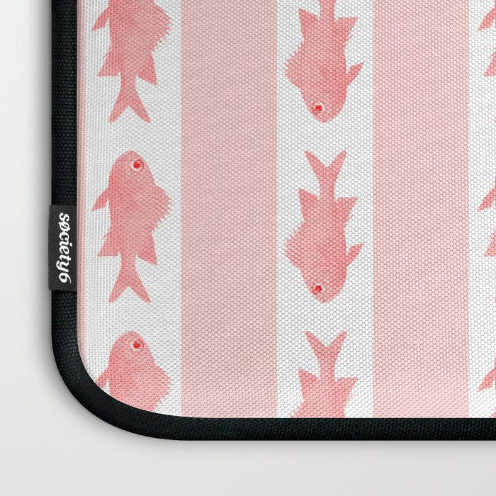 Coastal Fish Stripes Contemporary Cottage Pattern in Pastel Pink and White Laptop Sleeve Gallery Image 3
