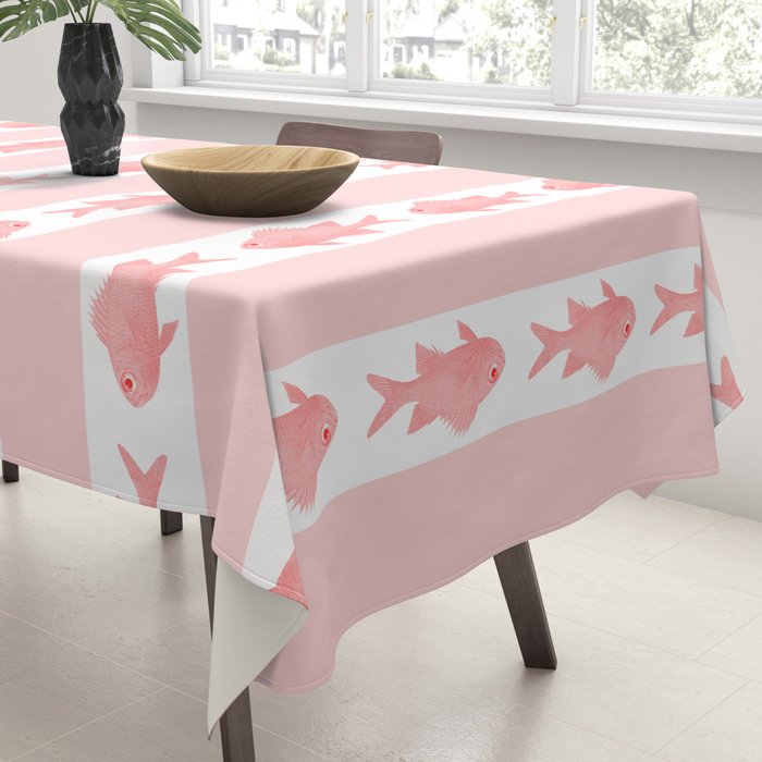 Coastal Fish Stripes Contemporary Cottage Pattern in Pastel Pink and White Tablecloth Gallery Image 3