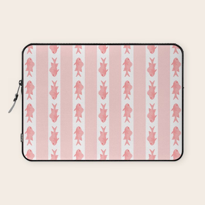 Coastal Fish Stripes Contemporary Cottage Pattern in Pastel Pink and White Laptop Sleeve Gallery Image 1