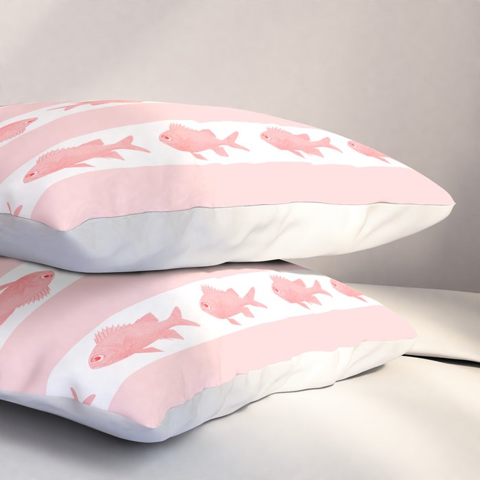 Coastal Fish Stripes Contemporary Cottage Pattern in Pastel Pink and White Pillow Sham Gallery Image 3
