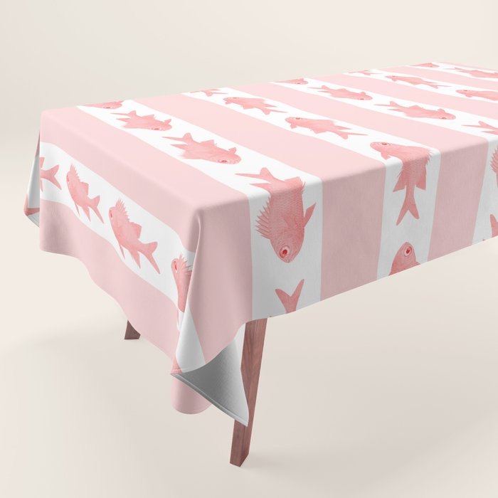Coastal Fish Stripes Contemporary Cottage Pattern in Pastel Pink and White Tablecloth Gallery Image 1
