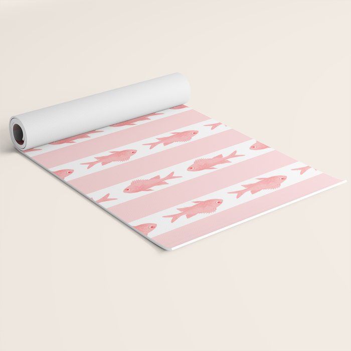 Coastal Fish Stripes Contemporary Cottage Pattern in Pastel Pink and White Yoga Mat Gallery Image 2