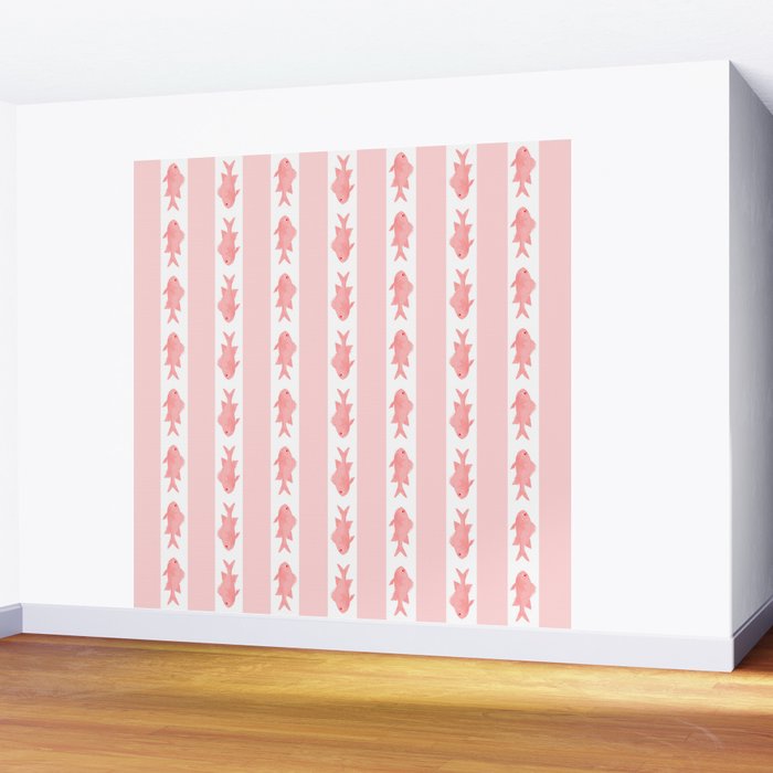 Coastal Fish Stripes Contemporary Cottage Pattern in Pastel Pink and White Wall Mural Gallery Image 2