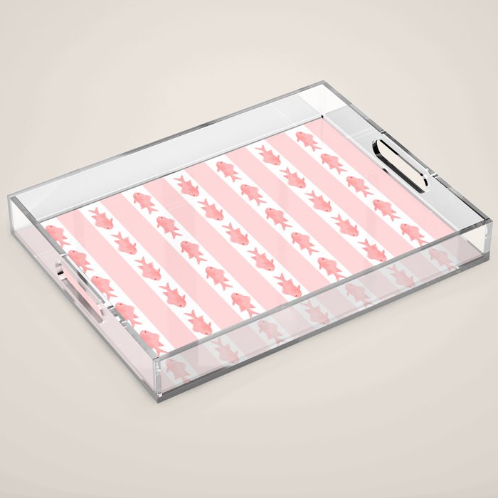 Coastal Fish Stripes Contemporary Cottage Pattern in Pastel Pink and White Acrylic Tray Gallery Image 1