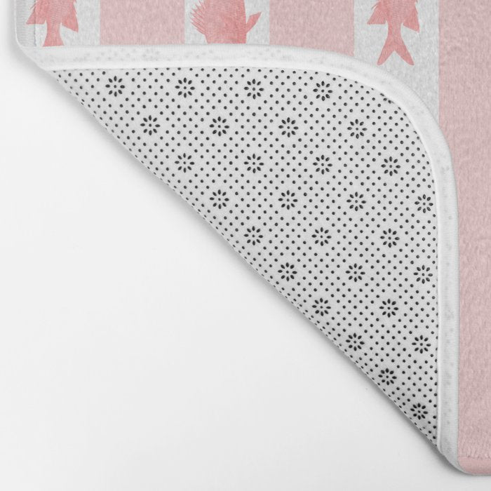 Coastal Fish Stripes Contemporary Cottage Pattern in Pastel Pink and White Bath Mat Gallery Image 2
