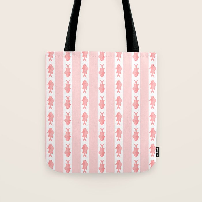 Coastal Fish Stripes Contemporary Cottage Pattern in Pastel Pink and White Tote Bag Gallery Image 1