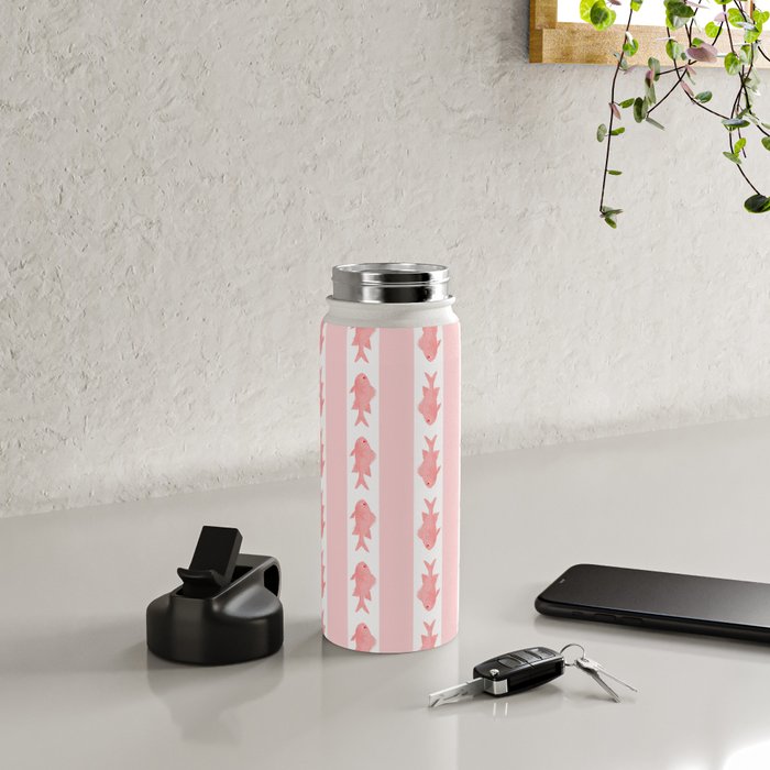 Coastal Fish Stripes Contemporary Cottage Pattern in Pastel Pink and White Water Bottle Gallery Image 4