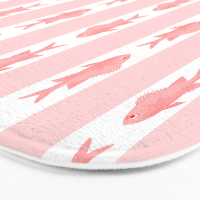 Coastal Fish Stripes Contemporary Cottage Pattern in Pastel Pink and White Bath Mat Gallery Image 3
