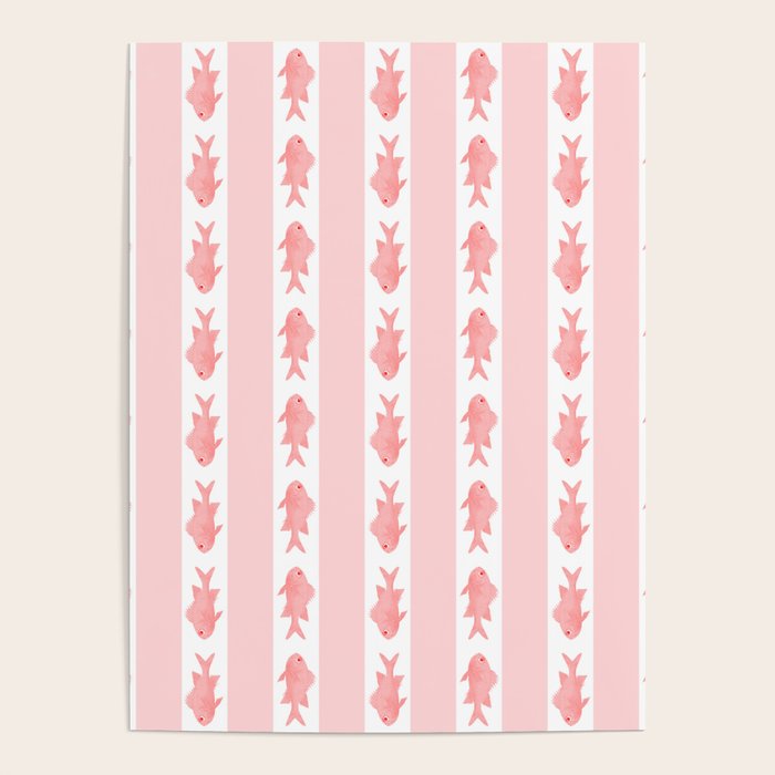 Coastal Fish Stripes Contemporary Cottage Pattern in Pastel Pink and White Poster Gallery Image 4