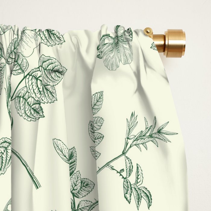 Toile de Jouy Wild Roses & Butterflies Forest Green Floral Window Curtain Gallery Image 2