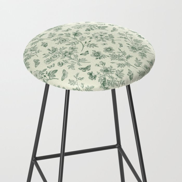Toile de Jouy Wild Roses & Butterflies Forest Green Floral Stool Gallery Image 2