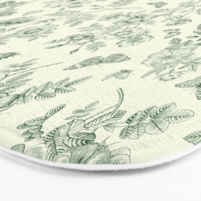 Toile de Jouy Wild Roses & Butterflies Forest Green Floral Bath Mat Gallery Image 3