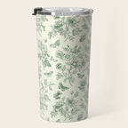 Toile de Jouy Wild Roses & Butterflies Forest Green Floral Travel Mug Gallery Image 3