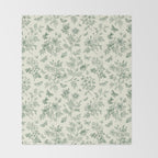 Toile de Jouy Wild Roses & Butterflies Forest Green Floral Throw Blanket Gallery Image 2