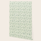 Toile de Jouy Wild Roses & Butterflies Forest Green Floral Wallpaper Gallery Image 2