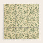 Toile de Jouy Wild Roses & Butterflies Forest Green Floral Wood Wall Art Gallery Image 1