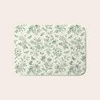 Toile de Jouy Wild Roses & Butterflies Forest Green Floral Bath Mat Gallery Image 1