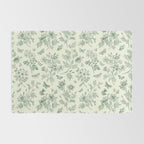 Toile de Jouy Wild Roses & Butterflies Forest Green Floral Rug Gallery Image 2