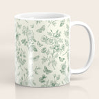 Toile de Jouy Wild Roses & Butterflies Forest Green Floral Coffee Mug Gallery Image 1