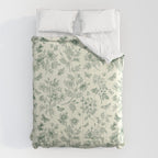 Toile de Jouy Wild Roses & Butterflies Forest Green Floral Comforter Gallery Image 6