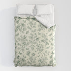 Toile de Jouy Wild Roses & Butterflies Forest Green Floral Duvet Cover Gallery Image 6