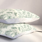 Toile de Jouy Wild Roses & Butterflies Forest Green Floral Pillow Sham Gallery Image 3