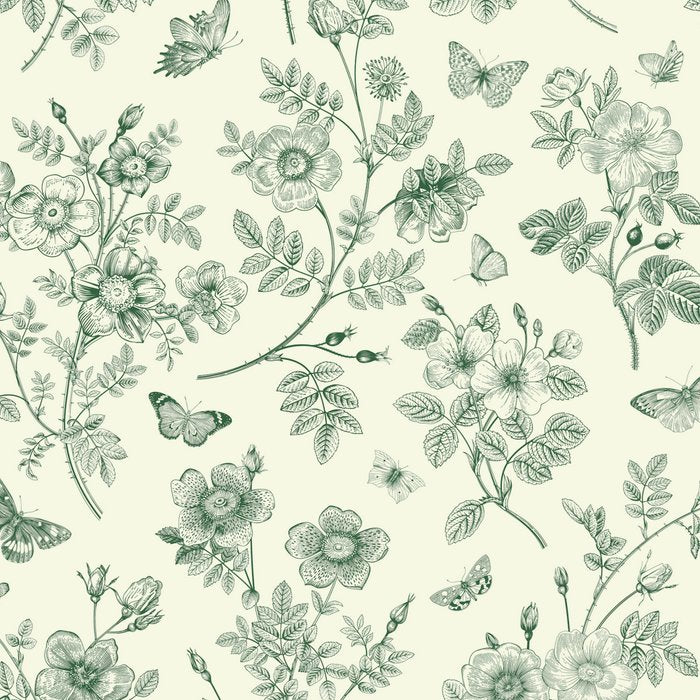 Toile de Jouy Wild Roses & Butterflies Forest Green Floral Coffee Mug Gallery Image 2
