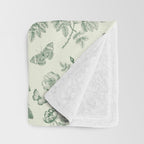 Toile de Jouy Wild Roses & Butterflies Forest Green Floral Throw Blanket Gallery Image 3