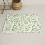 Toile de Jouy Wild Roses & Butterflies Forest Green Floral Rug Gallery Image 1
