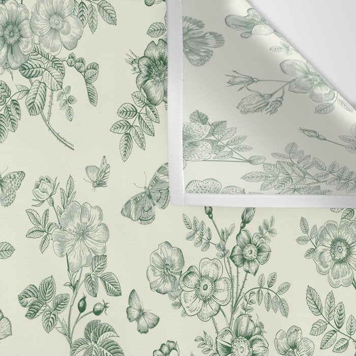 Toile de Jouy Wild Roses & Butterflies Forest Green Floral Wall Tapestry Gallery Image 3