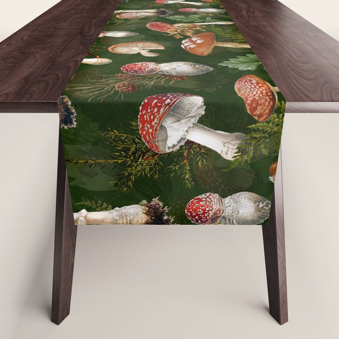Vintage Dark Night Green Mushroom Forest Table Runner Gallery Image 1