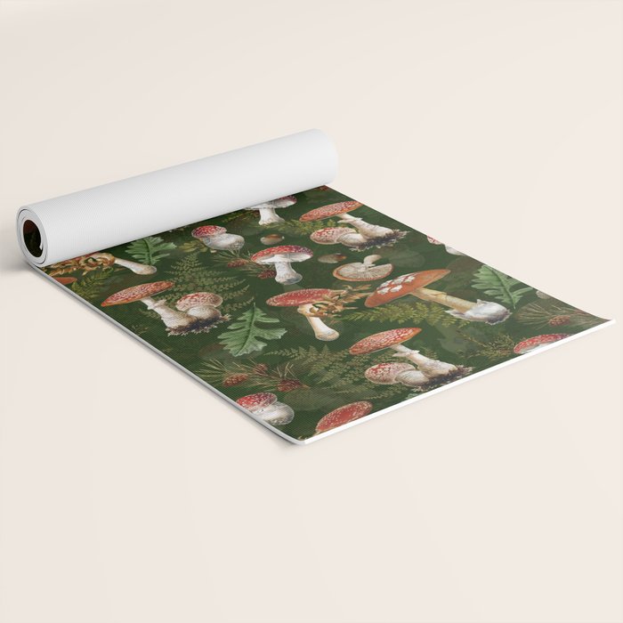Vintage Dark Night Green Mushroom Forest Yoga Mat Gallery Image 2