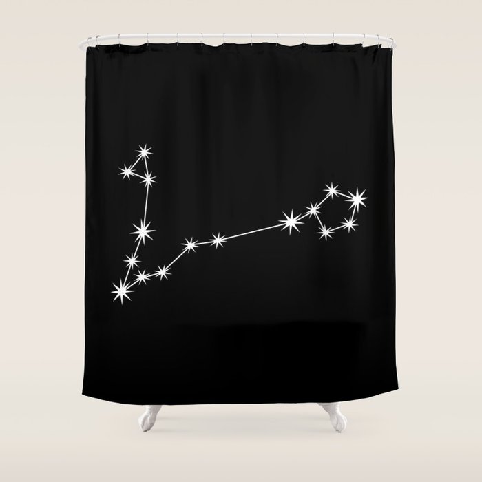 Pisces Zodiac Star Constellation Line Art Black Shower Curtain Gallery Image 1