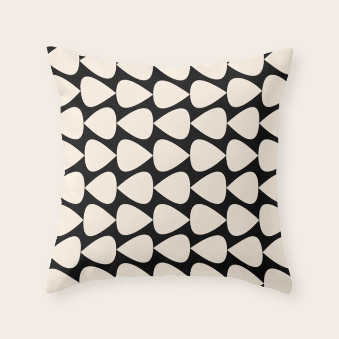 Plectrum Pattern in Almond Cream and Black Throw Pillow Gallery Image 1