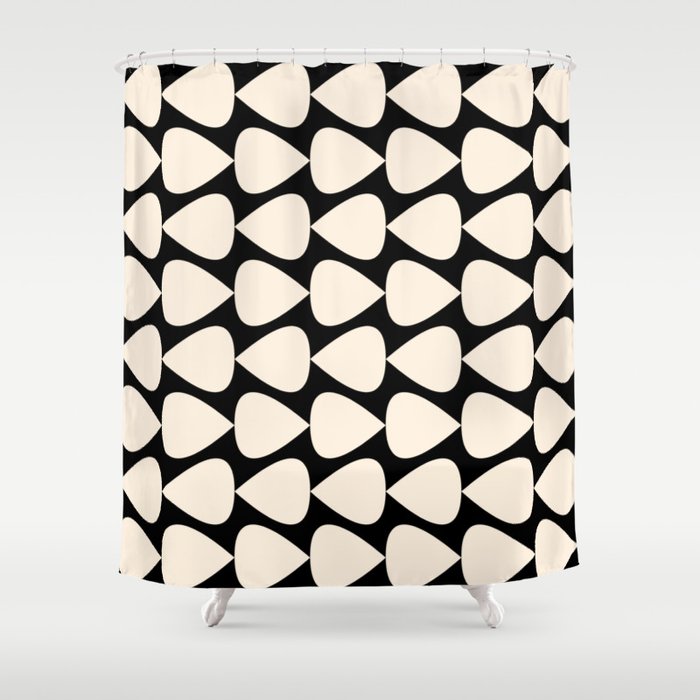 Plectrum Pattern in Almond Cream and Black Shower Curtain Gallery Image 1