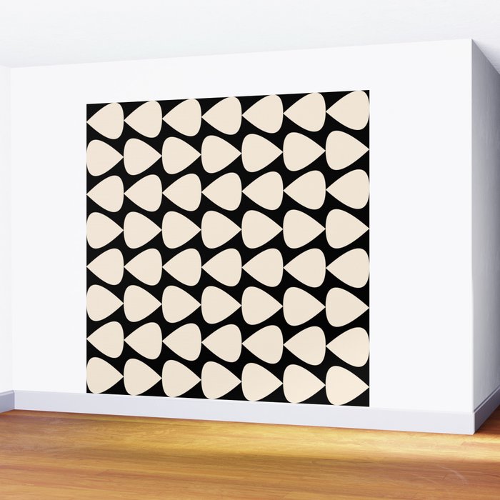 Plectrum Pattern in Almond Cream and Black Wall Mural Gallery Image 2