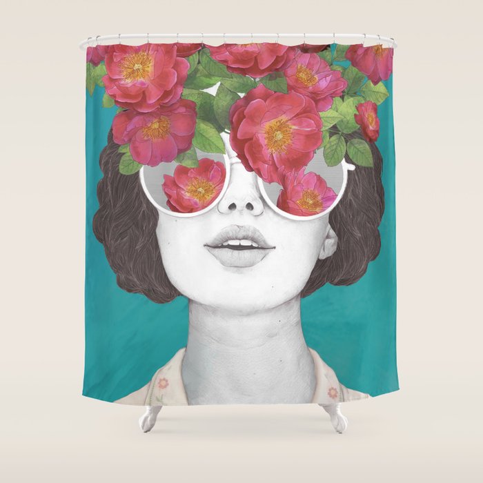 The optimist // rose tinted glasses Shower Curtain Gallery Image 1