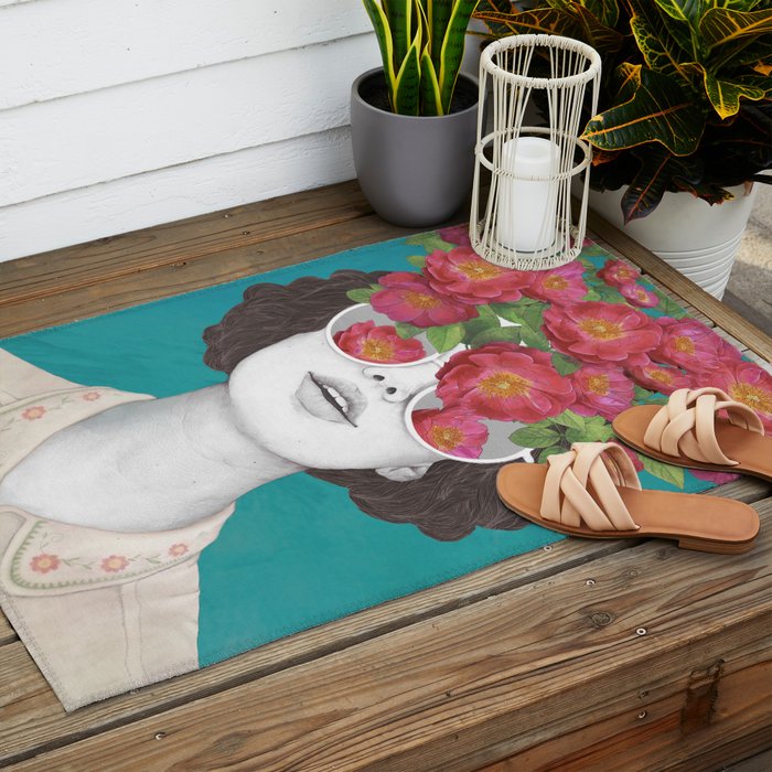 The optimist // rose tinted glasses Outdoor Rug Gallery Image 2