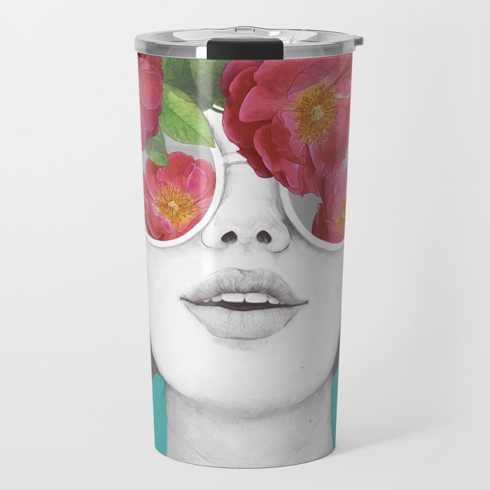 The optimist // rose tinted glasses Travel Mug Gallery Image 1