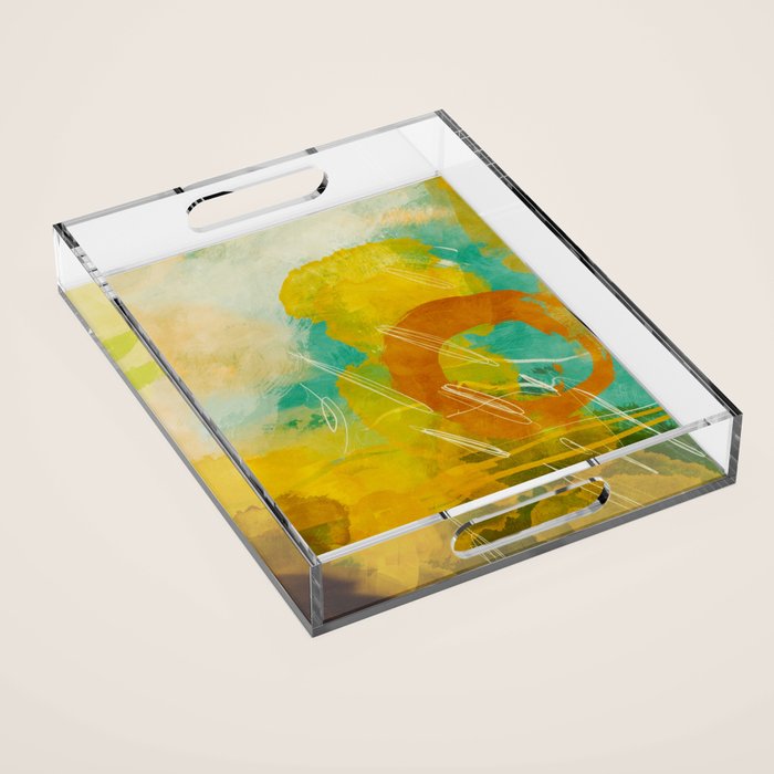 summer landscape 2 triptych abstract art Acrylic Tray Gallery Image 1