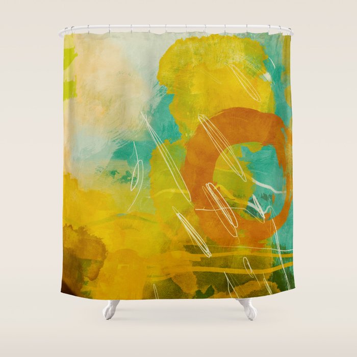 summer landscape 2 triptych abstract art Shower Curtain Gallery Image 1