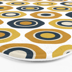 Buttons. Cute Geometric Pattern in Mustard Yellows, Blue, and Taupe on White Bath Mat Gallery Image 3