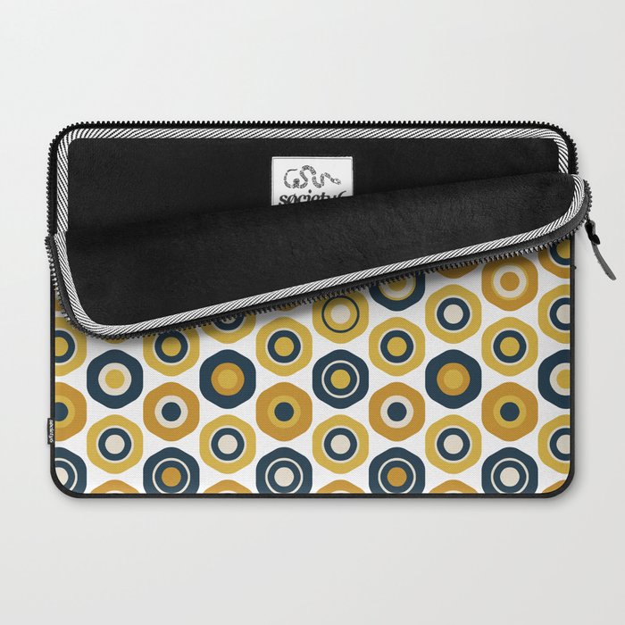 Buttons. Cute Geometric Pattern in Mustard Yellows, Blue, and Taupe on White Laptop Sleeve Gallery Image 2